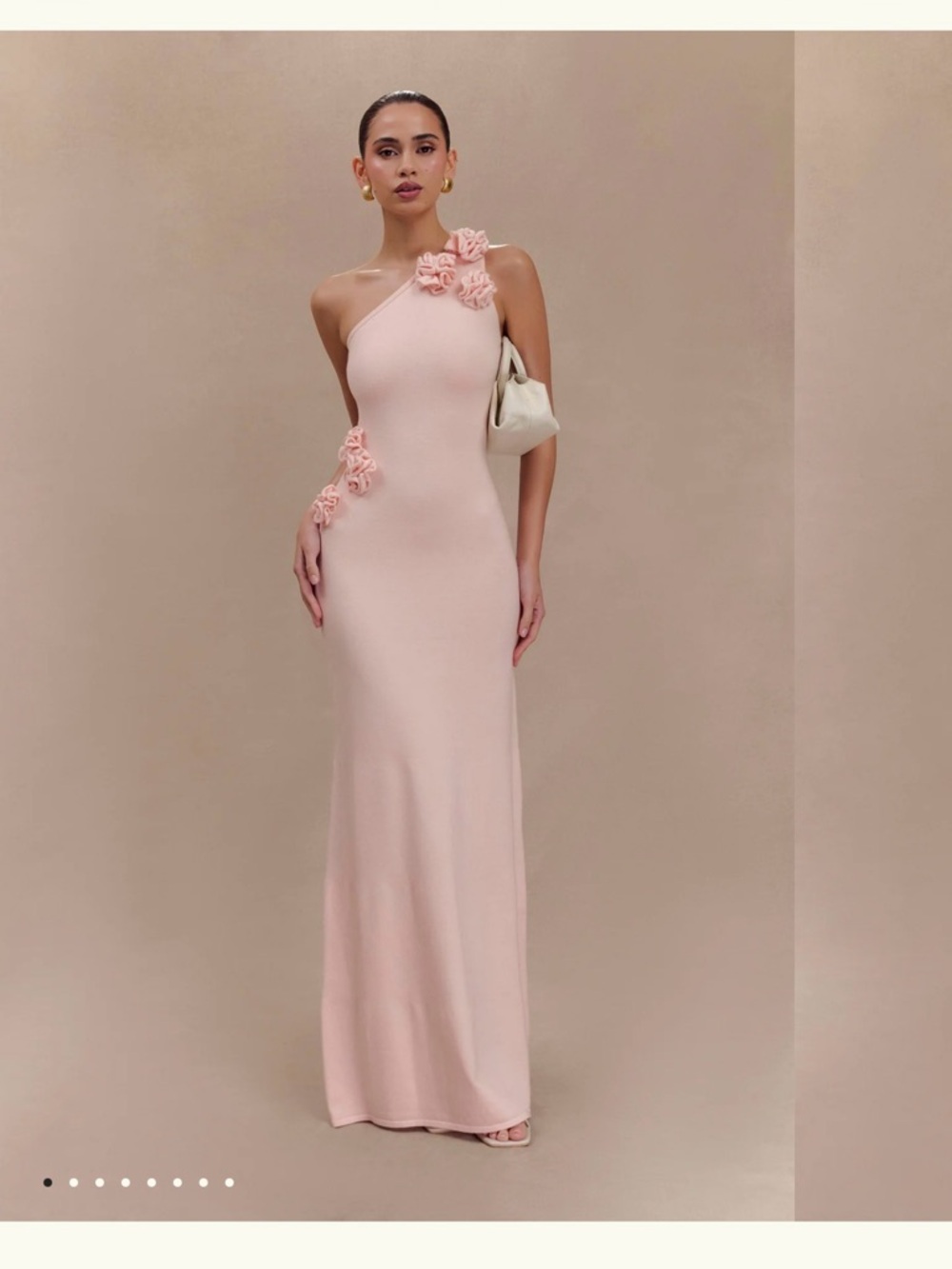 Meshki Paloma One-Shoulder Pale Pink Floral-Appliqué Gown